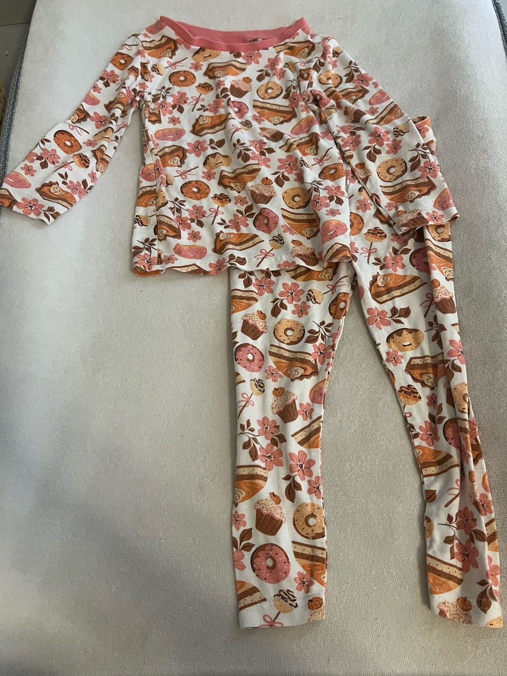 Kids Two-Piece Pumpkin Pie and Donut Print Pajama Set